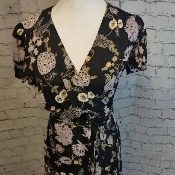 Reformation Penny black floral wrap dress - Picture 8 of 11